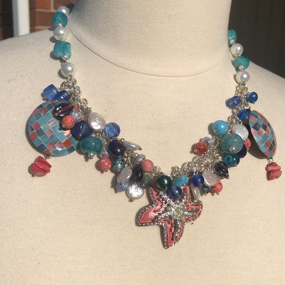 Beach Babe! 👙🌊☀️🏖️ Hand crafted necklace from vintage earrings and beads